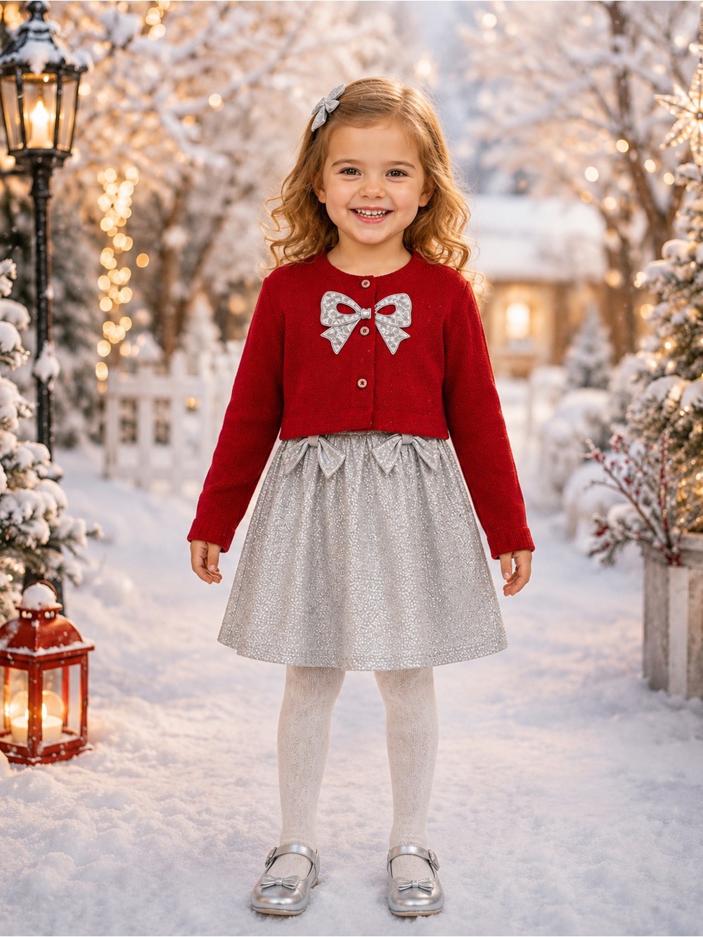 Bonnie Jean Girls 6 
NWT Silver Dress Red Cardigan 2-Piece Holiday Outfit